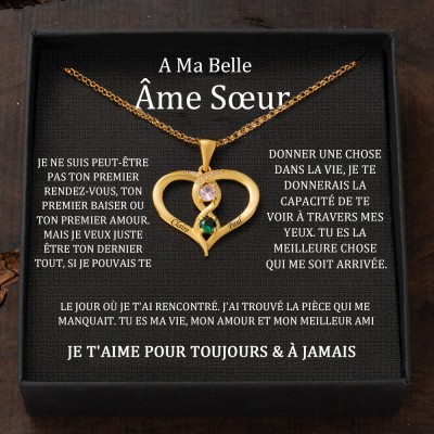 Collier en forme de cœur avec noms de couple personnalisés et pierres de naissance, cadeaux de Saint-Valentin