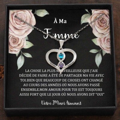 Collier personnalisé avec noms de couple en forme de cœur et pierres de naissance, cadeaux de Saint-Valentin