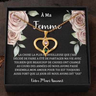 Collier personnalisé avec noms de couple en forme de cœur et pierres de naissance, cadeaux de Saint-Valentin