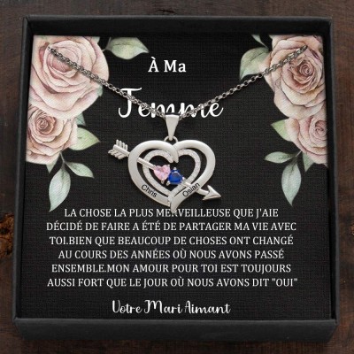 Collier personnalisé avec noms de couple en forme de cœur et pierres de naissance, cadeaux de Saint-Valentin