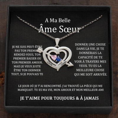 Collier personnalisé avec noms de couple en forme de cœur et pierres de naissance, cadeaux de Saint-Valentin