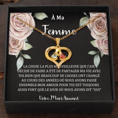 Collier prénom d'amour personnalisé avec pierres de naissance pour cadeau d'anniversaire