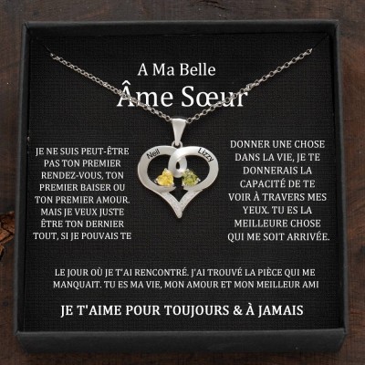 Collier personnalisé avec noms de couple en forme de cœur et pierres de naissance, cadeaux de Saint-Valentin