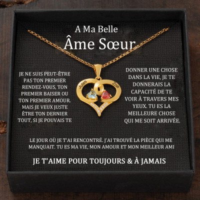 Collier personnalisé avec noms de couple en forme de cœur et pierres de naissance, cadeaux de Saint-Valentin