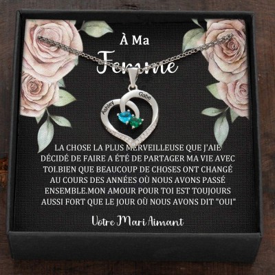 Collier personnalisé avec noms de couple en forme de cœur et pierres de naissance, cadeaux de Saint-Valentin