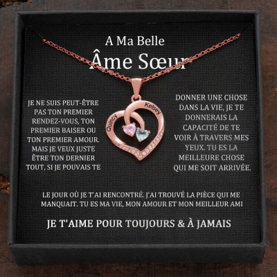 Collier personnalisé avec noms de couple en forme de cœur et pierres de naissance, cadeaux de Saint-Valentin