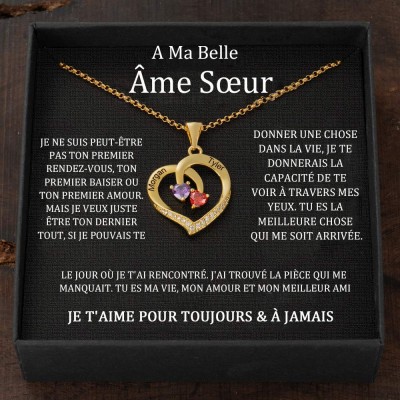 Collier personnalisé avec noms de couple en forme de cœur et pierres de naissance, cadeaux de Saint-Valentin