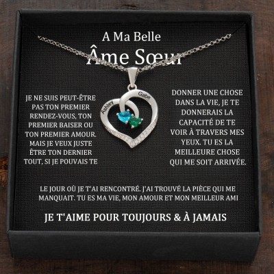 Collier personnalisé avec noms de couple en forme de cœur et pierres de naissance, cadeaux de Saint-Valentin