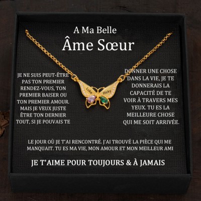 Collier personnalisé avec noms de papillons et cœurs et pierres de naissance, cadeaux de Saint-Valentin
