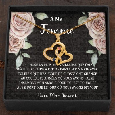 Collier personnalisé avec noms de couple en forme de cœur et pierres de naissance, cadeaux de Saint-Valentin