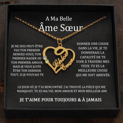 Collier personnalisé avec noms de couple en forme de cœur et pierres de naissance, cadeaux de Saint-Valentin