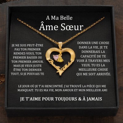 Collier personnalisé avec noms de couple en forme de cœur et pierres de naissance, cadeaux de Saint-Valentin