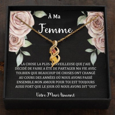 Collier personnalisé avec noms de couple en forme de cœur et pierres de naissance, cadeaux de Saint-Valentin