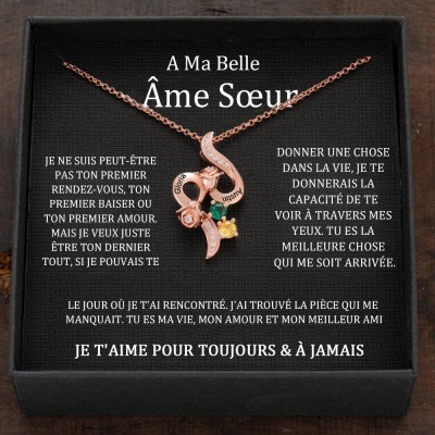 Collier personnalisé avec noms de couple en forme de cœur et pierres de naissance, cadeaux de Saint-Valentin