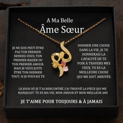 Collier en cœur avec noms de couple personnalisés et pierres de naissance, cadeaux de Saint-Valentin