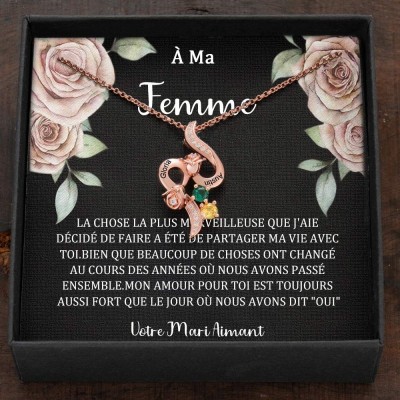 Collier personnalisé avec noms de couple en forme de cœur et pierres de naissance, cadeaux de Saint-Valentin