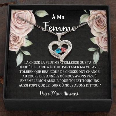 Collier personnalisé avec noms de couple en forme de cœur et pierres de naissance, cadeaux de Saint-Valentin