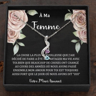 Collier personnalisé avec noms de couple en forme de cœur et pierres de naissance, cadeaux de Saint-Valentin