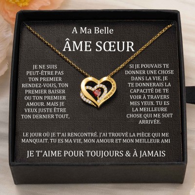 Collier coeur personnalisé de noms de couple avec pierres de naissance Cadeaux de la Saint-Valentin