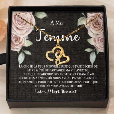 Collier coeur personnalisé de noms de couple avec pierres de naissance Cadeaux de la Saint-Valentin