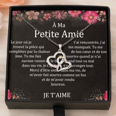 Collier personnalisé avec prénom de couple double cœur avec pierres de naissance pour anniversaire