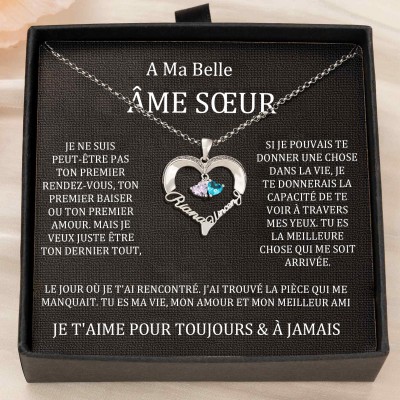 Collier coeur personnalisé de noms de couple avec pierres de naissance Cadeaux de la Saint-Valentin