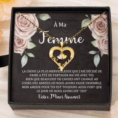 Collier coeur personnalisé de noms de couple avec pierres de naissance Cadeaux de la Saint-Valentin