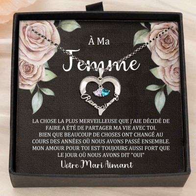 Collier coeur personnalisé de noms de couple avec pierres de naissance Cadeaux de la Saint-Valentin