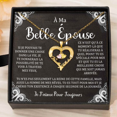 Collier coeur personnalisé de noms de couple avec pierres de naissance Cadeaux de la Saint-Valentin