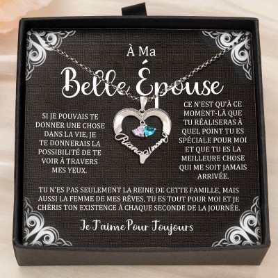 Collier coeur personnalisé de noms de couple avec pierres de naissance Cadeaux de la Saint-Valentin