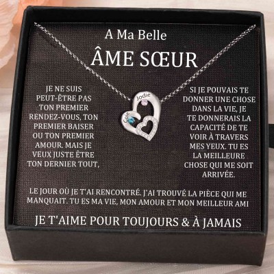 Collier personnalisé avec noms de couple en forme de cœur et pierres de naissance, cadeaux de Saint-Valentin