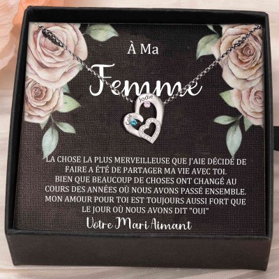 Collier personnalisé avec noms de couple en forme de cœur et pierres de naissance, cadeaux de Saint-Valentin