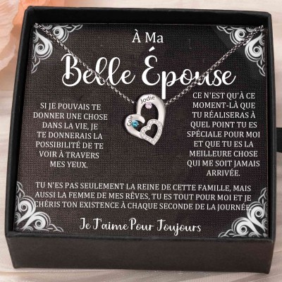 Collier personnalisé avec noms de couple en forme de cœur et pierres de naissance, cadeaux de Saint-Valentin