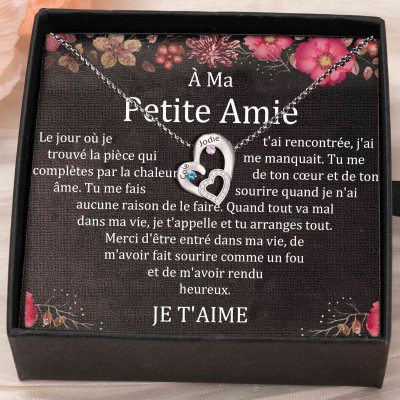 Collier personnalisé avec noms de couple en forme de cœur et pierres de naissance, cadeaux de Saint-Valentin