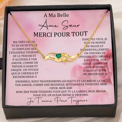 Collier personnalisé avec noms de couple et pierres de naissance, cadeaux de Saint-Valentin
