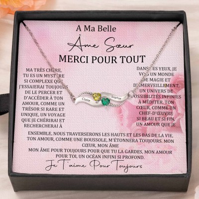 Collier de couple personnalisé avec noms et pierres de naissance pour cadeaux