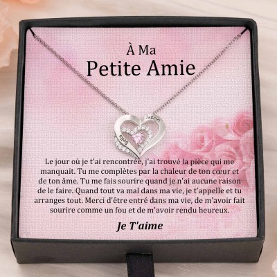 Collier coeur personnalisé de noms de couple avec pierres de naissance Cadeaux de la Saint-Valentin