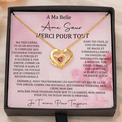 Collier coeur personnalisé de noms de couple avec pierres de naissance Cadeaux de la Saint-Valentin