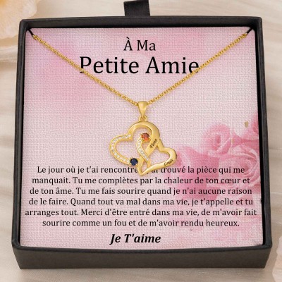 Collier coeur personnalisé de noms de couple avec pierres de naissance Cadeaux de la Saint-Valentin