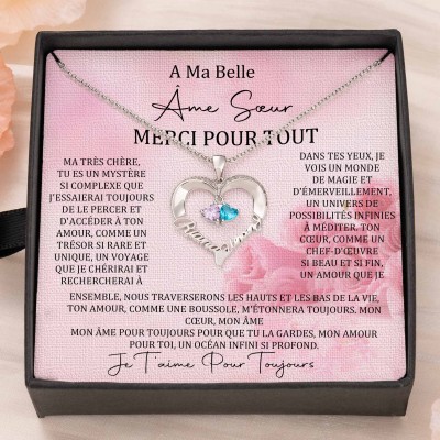 Collier personnalisé avec prénom en forme de cœur et pierres de naissance pour anniversaire