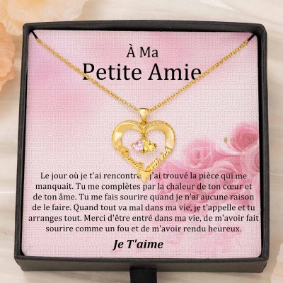 Collier coeur personnalisé de noms de couple avec pierres de naissance Cadeaux de la Saint-Valentin