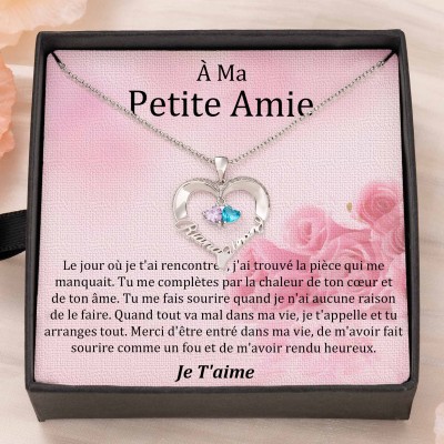Collier coeur personnalisé de noms de couple avec pierres de naissance Cadeaux de la Saint-Valentin