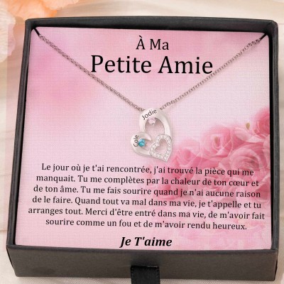 Collier coeur personnalisé de noms de couple avec pierres de naissance Cadeaux de la Saint-Valentin