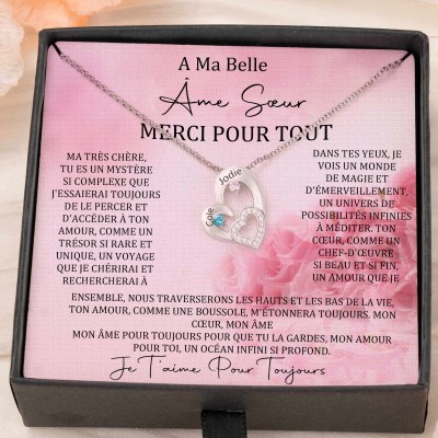 Collier coeur personnalisé de noms de couple avec pierres de naissance Cadeaux de la Saint-Valentin