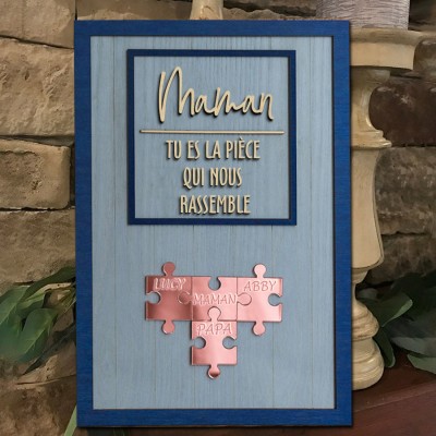 Signe de puzzle de maman personnalisé avec pièce de nom qui nous maintient ensemble pour le cadeau de la fête des mères