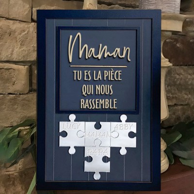 Signe de puzzle de maman personnalisé avec pièce de nom qui nous maintient ensemble pour le cadeau de la fête des mères
