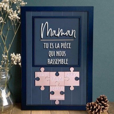 Signe de puzzle de maman personnalisé avec pièce de nom qui nous maintient ensemble pour le cadeau de la fête des mères