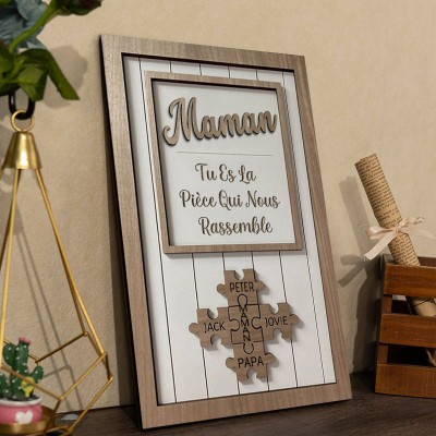 Signe de puzzle de maman personnalisé avec pièce de nom qui nous maintient ensemble pour le cadeau de la fête des mères