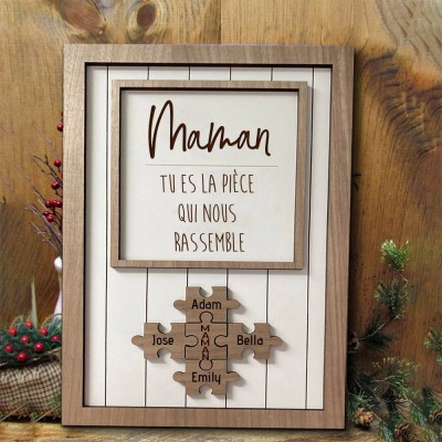Signe de puzzle de maman personnalisé avec pièce de nom qui nous maintient ensemble pour le cadeau de la fête des mères