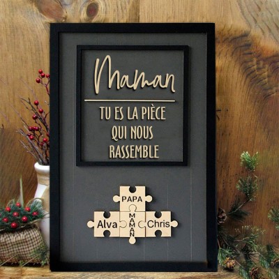 Signe de puzzle de maman personnalisé avec pièce de nom qui nous maintient ensemble pour le cadeau de la fête des mères
